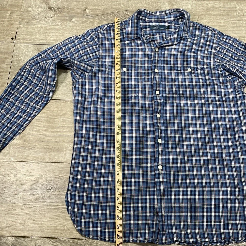 Polo Ralph Lauren Shirt Mens Large Blue‎ Plaid Button Down Long Sleeve Casual